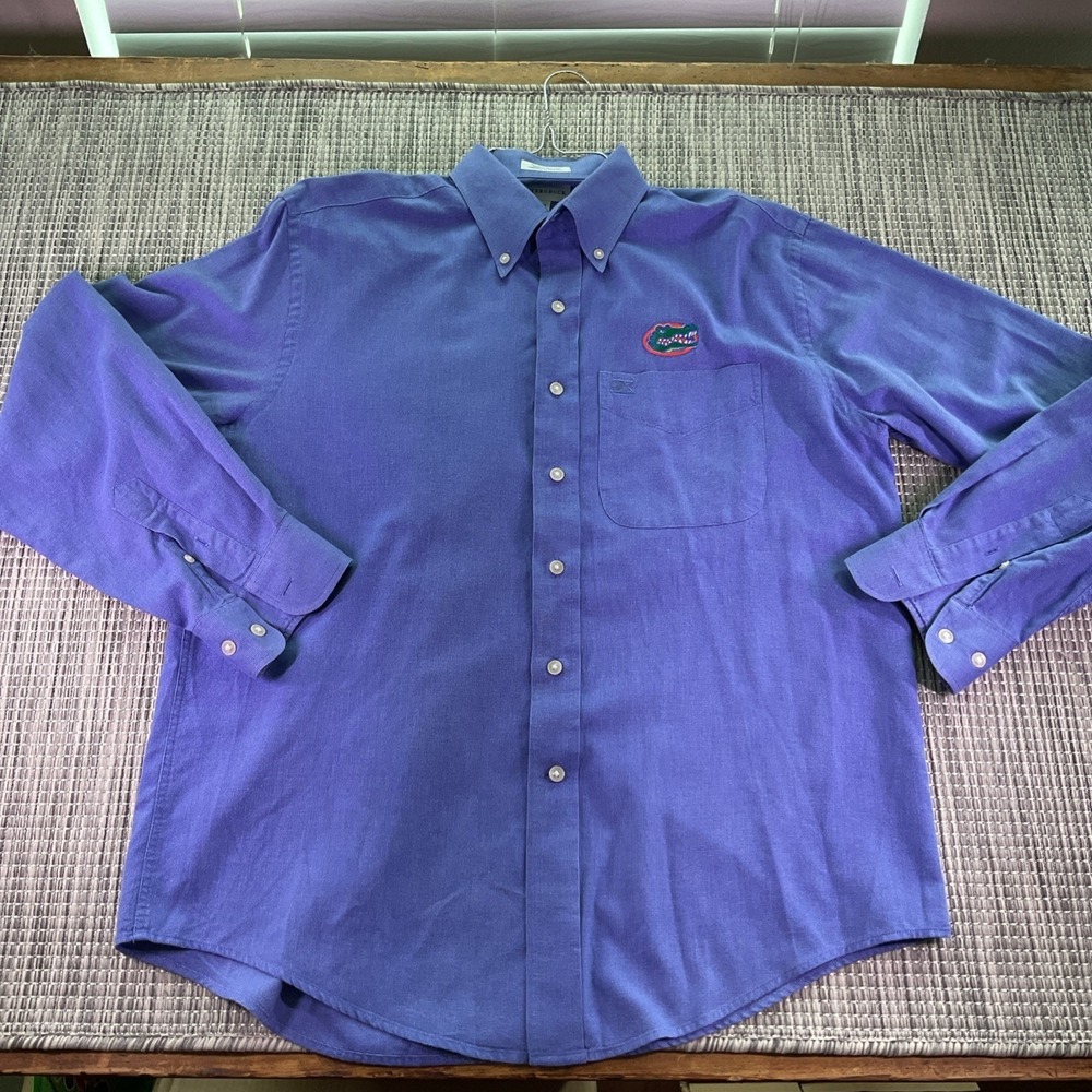 Cutter & Buck Florida Gators Mens Blue Cotton Button Down Shirt M Long Sleeve